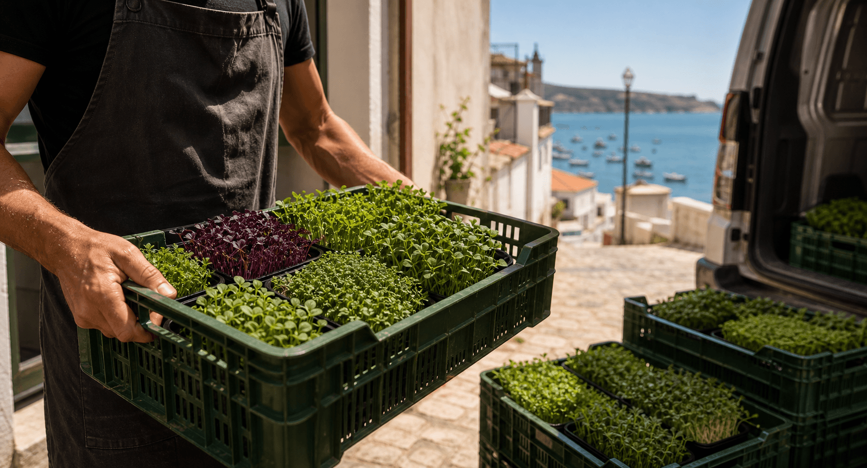 Caixas de entrega de microgreens no Algarve Ocidental
